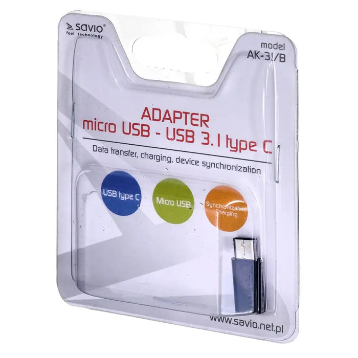 Micro USB to USB-C Adapter Savio AK-31 / B - USB кабели<<<Компютър Кабели и адаптери<<<Компютри|