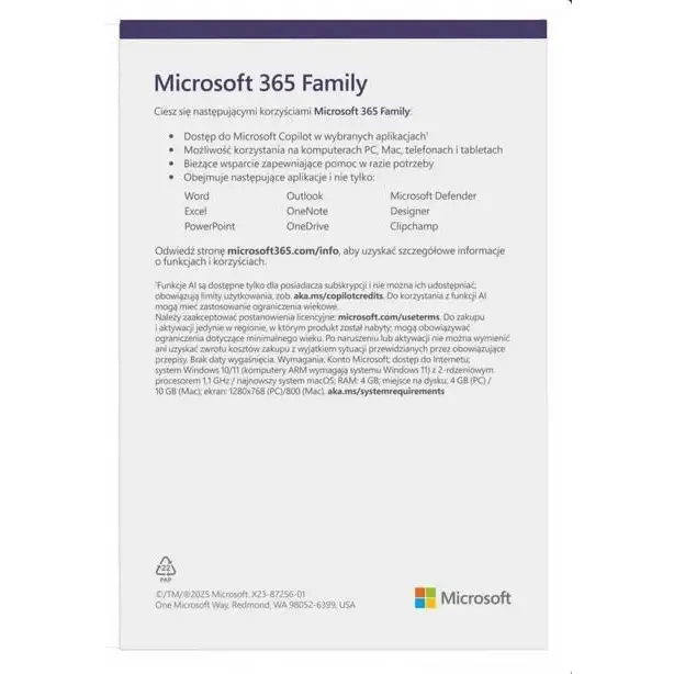 Microsoft 365 Family (6 users; 12 months) (EP2-32382) - Office softwareOPR-OBI<<<SoftwareOPR<<<ActionPL