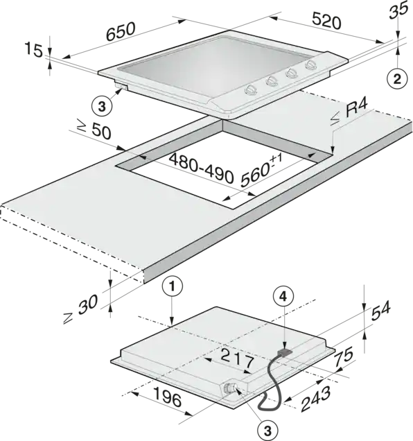 Built-in gas hob MIELE KM 2014 GR, Gas