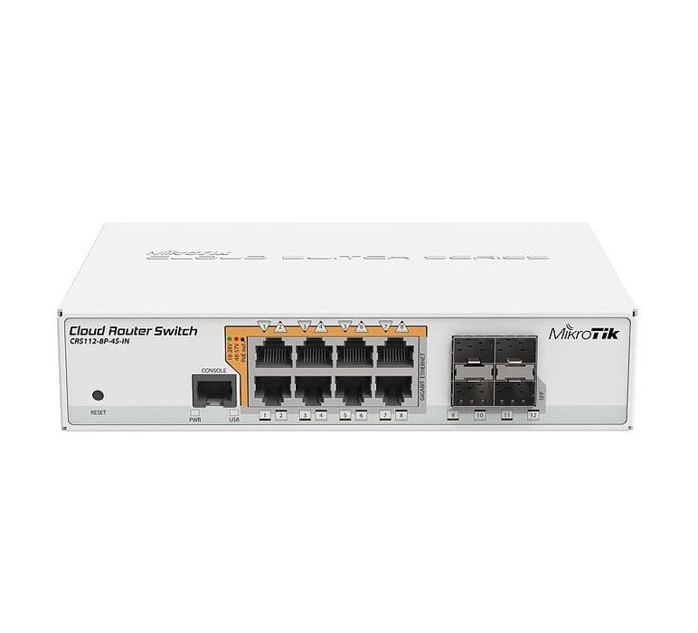 Switch MikroTik CRS112-8P-4S-IN, 8 x Gigabit Ethernet ports, 10/100/1000Mbps, 4 x SFP