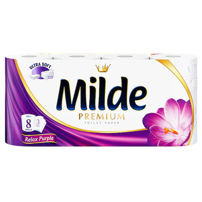 TOILET PAPER PREMIUM RELAX PURPLE 8 COUNT 3 LAYERS MILDE