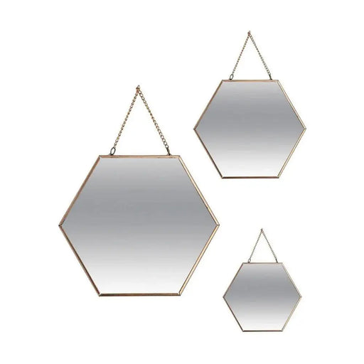 Mirror Set Atmosphera Hexagonal Golden Metal (3 Pieces) - Огледала<<<Декорация и Осветление<<<Дом Градина<<<BigBuy