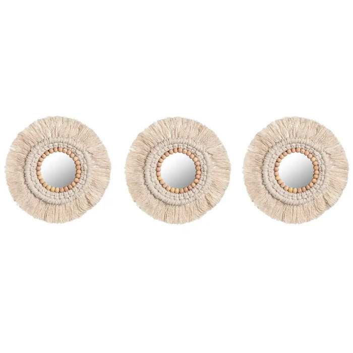 Mirror Set Home ESPRIT White Boho 20 x 1 x 20 cm (3 Pieces) - Декорация и Осветление<<<Дом