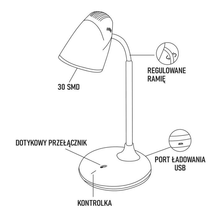 Montis Wielofunkcyjna akumulatorowa lampka biurkowa LED MT044 table lamp 3 W White - Desktop