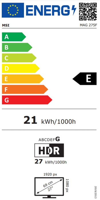 MSI MAG 275F, 27",180Hz, Rapid IPS, 0.5ms,1920x1080, Adaptive-Sync,80% DCI-P3, AG, 250 nist, 1000:1, 100M:1, DP(1.4), 2xHDMI(2.0b),Tilt -5/+20, VESA, 9S6-3CE21M-001