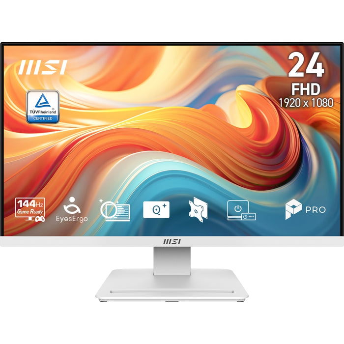 MSI PRO MP241W E14V Proffesional Bussiness Monitor, 23.8", 1ms, 144Hz VA, 1920x1080, AMD FreeSync, EyesErgo, Anti-flicker, Eye-Q Check, Project Mode, HDR Ready, 250nits AG, 3500:1, 100M:1, sRGB 98%, DP, HDMI, Tilt, VESA 100, White, 2.94kg