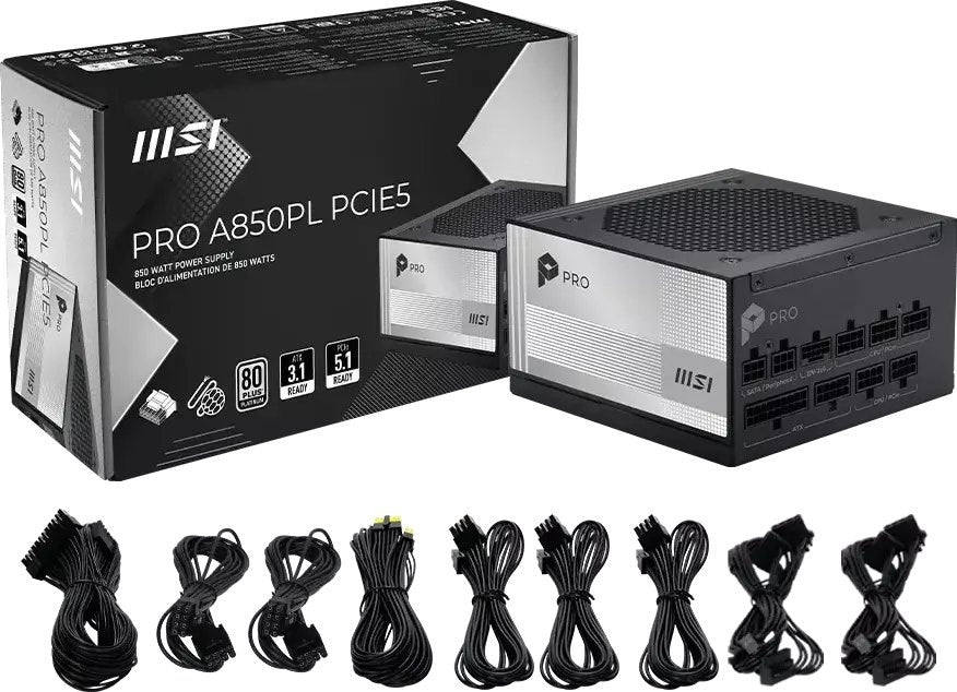 MSI PRO A850PL PCIE5 850W 120mm 80 Plus Platinum aPFC power supply