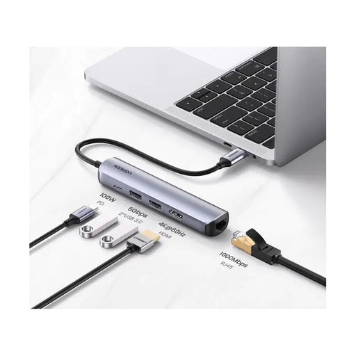 MULTIFUNCTIONAL ADAPTER 5in1 HDMI 4K-60Hz/RJ45 CM418 UGREEN - USB хъбове и адаптери<<<Компютърна периферия<<<AmperelB2B
