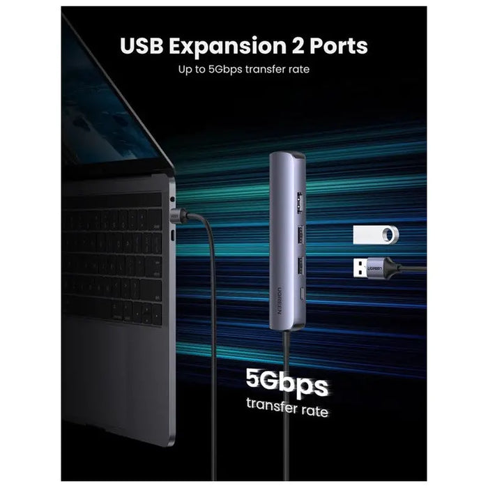 MULTIFUNCTIONAL ADAPTER 5in1 HDMI 4K-60Hz/RJ45 CM418 UGREEN - USB хъбове и адаптери<<<Компютърна периферия<<<AmperelB2B