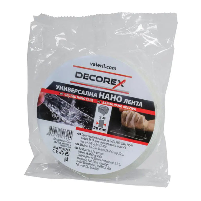 NANO TAPE DOUBLE ADHESIVE COLORLESS 20 MM X 5 M DECOREX - Ленти<<<Лепила и ленти<<<Подови и стенни