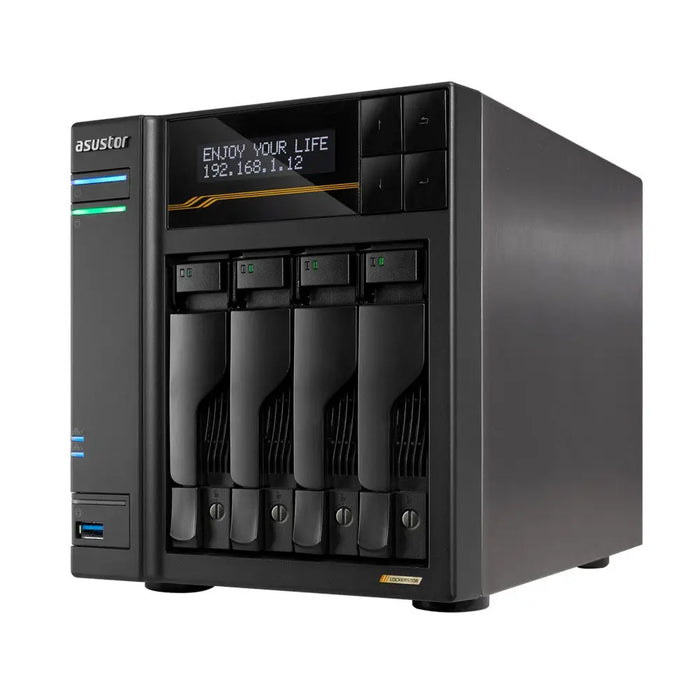 NAS Asustor AS6804T; Tower; 4x (3.5’’ SATA HDD/ 2.5’’ SSD); AMD Ryzen Embedded V3C14; 16G ECC DDR5 SODIMM (max. 64GB)