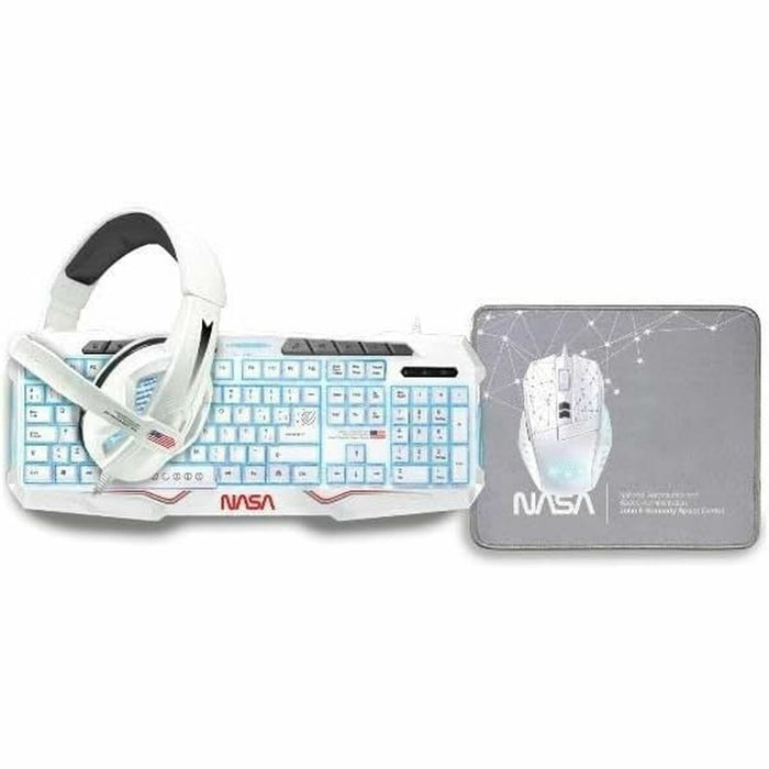 Keyboard and Mouse NASA ANDROMEDA4IN1-W White Multicolour Spanish Qwerty