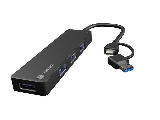 Natec Hub Mayfly USB-C 3.0 4 Port + USB-A Adapter Black - Аксесоари<<<NATEC компютърна