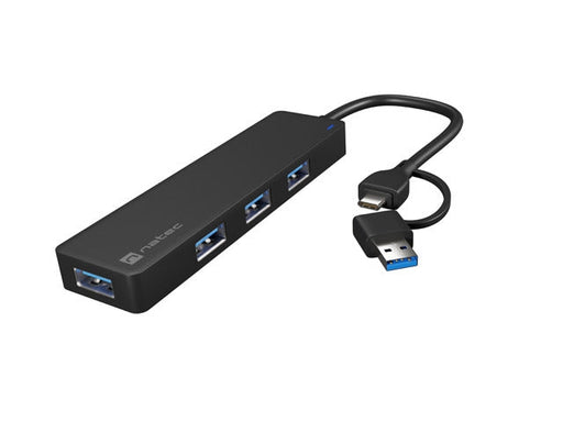 Natec Hub Mayfly USB-C 3.0 4 Port + USB-A Adapter Black - Аксесоари<<<NATEC компютърна