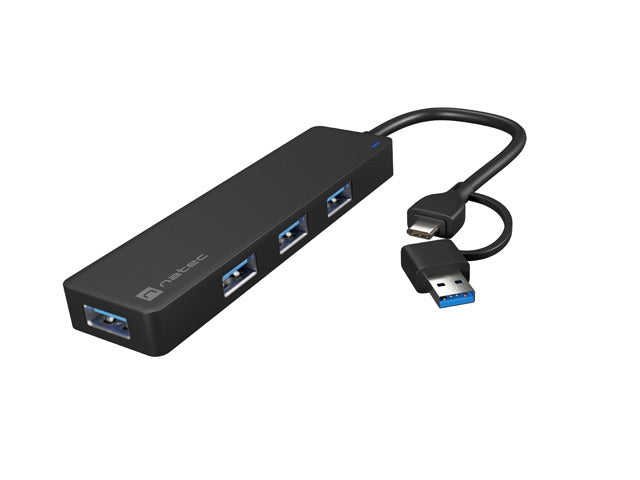 Natec Hub Mayfly USB-C 3.0 4 Port + USB-A Adapter Black - Аксесоари<<<NATEC компютърна