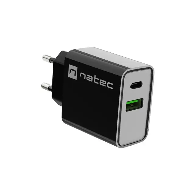 Natec USB Charger Ribera 1X USB-A + 1X USB-C 20W Black - Аксесоари<<<NATEC компютърна