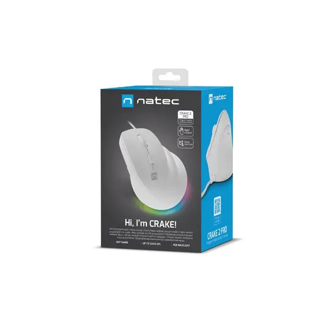Natec Vertical Mouse Crake 2 Pro 12800DPI Optical White - Мишки<<<NATEC компютърна
