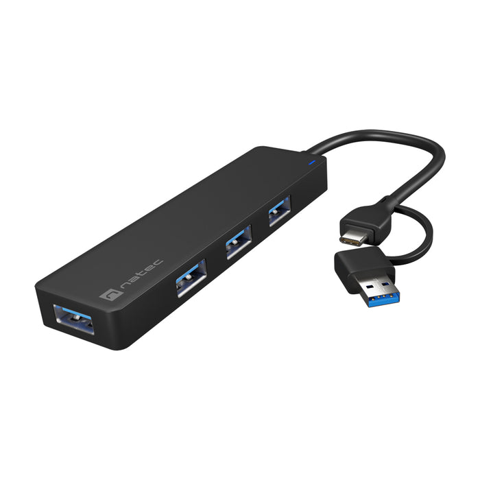 Natec Hub Mayfly USB-C 3.0 4 Port + USB-A Adapter Black