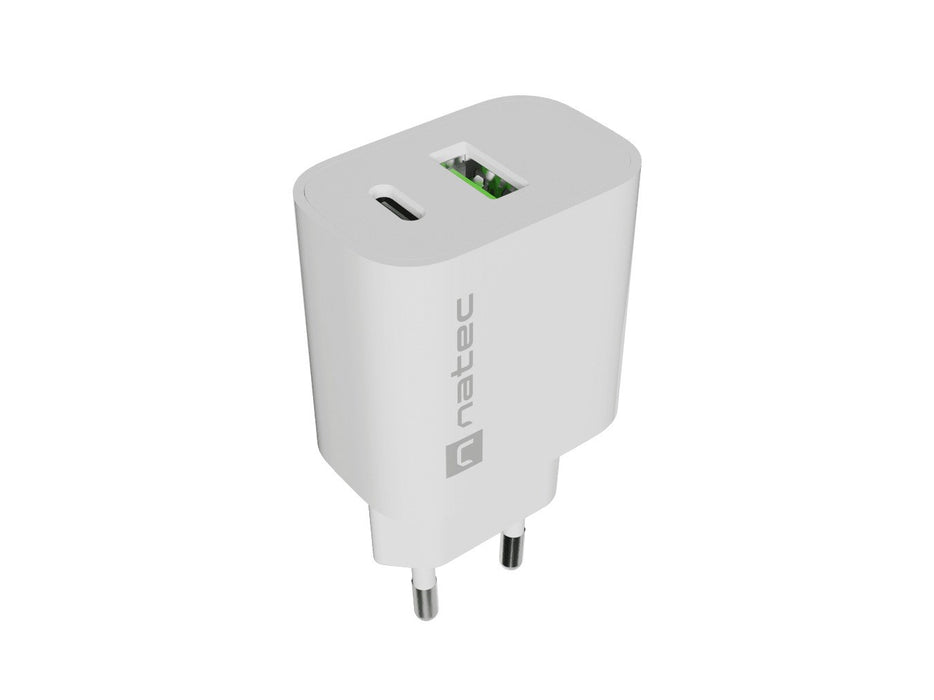 WALL CHARGER NATEC RIBERA 1X USB-A + 1X USB-C 20W WHITE