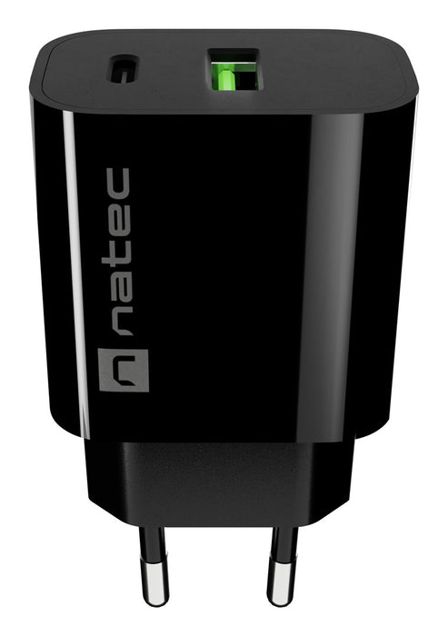 WALL CHARGER NATEC RIBERA 1X USB-A + 1X USB-C 20W BLACK