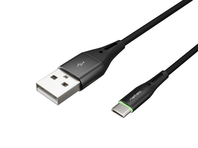 Natec USB-C(M) -> USB-A (M) 2.0 cable 1m. Black LED nylon