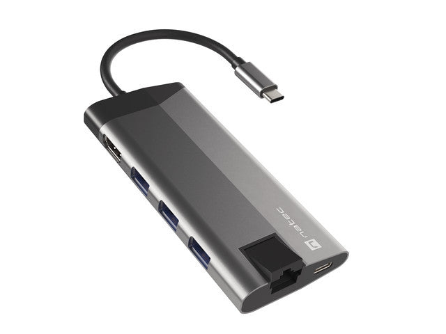 Natec Fowler Plus Multiport Adapter 8 in 1, USB 3.0 HUB, HDMI 4K, USB-C PD, RJ45, SD, Micro