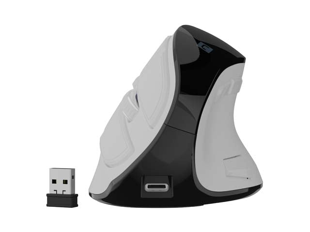 Natec Euphonie Vertical Mouse PRO Wireless  BT 5.0, 4000DPI Silent, Programmable, White