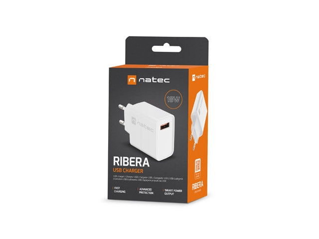 Natec USB Charger Ribera 1X USB-A 18W, White