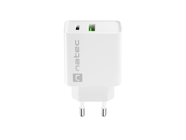 Natec USB Charger Ribera 1X USB-A + 1X USB-C 20W, White