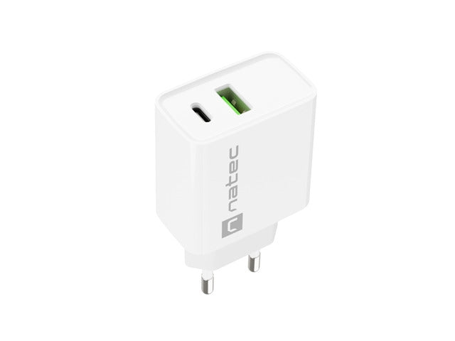 Natec USB Charger Ribera 1X USB-A + 1X USB-C 20W, White