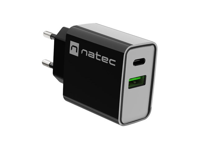 Natec USB Charger Ribera 1X USB-A + 1X USB-C 20W, Black
