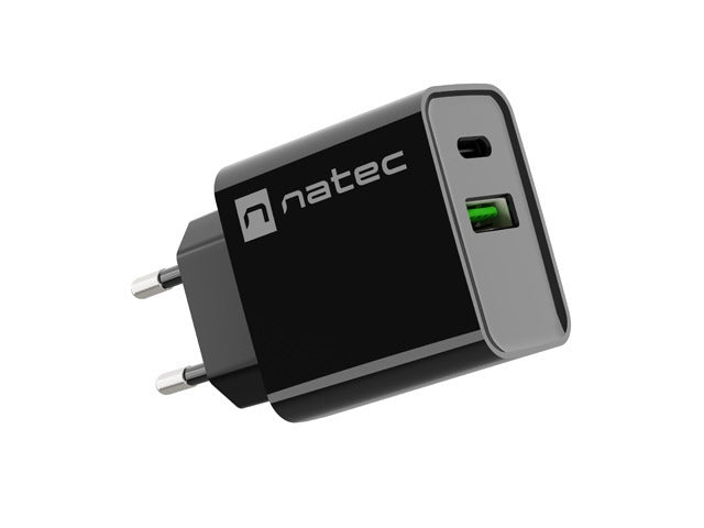 Natec USB Charger Ribera 1X USB-A + 1X USB-C 20W, Black