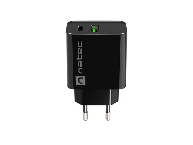 Natec USB Charger Ribera 1X USB-A + 1X USB-C 20W, Black