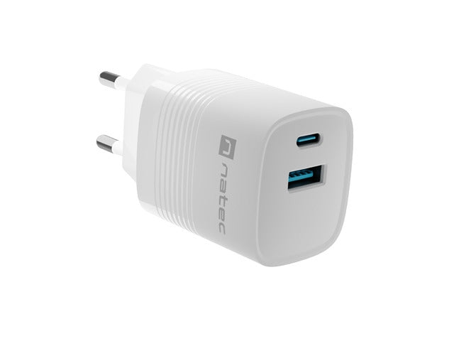 Natec USB Charger  Ribera Gan 1X USB-A + 1X USB-C 30W, White