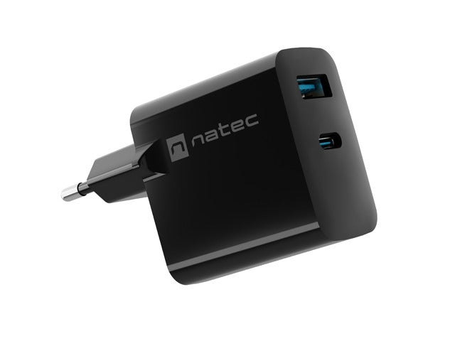 Natec USB Charger Ribera Gan 1X USB-A + 1X USB-C 45W, Black