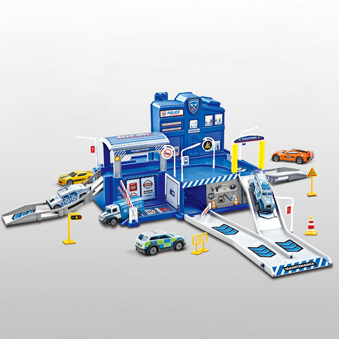Yifeng Playset - Street Convoy, Police Station with 4 Cars, 36 Pieces