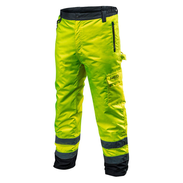 High visibility work trousers, padded, yellow, size L