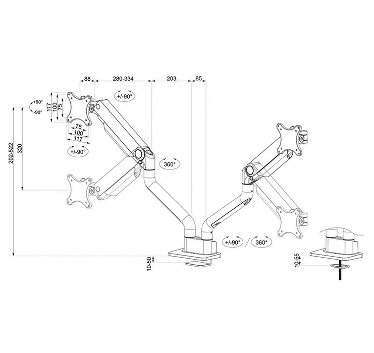Neomounts Next One Desk Mount, double display (topfix clamp &grommet)