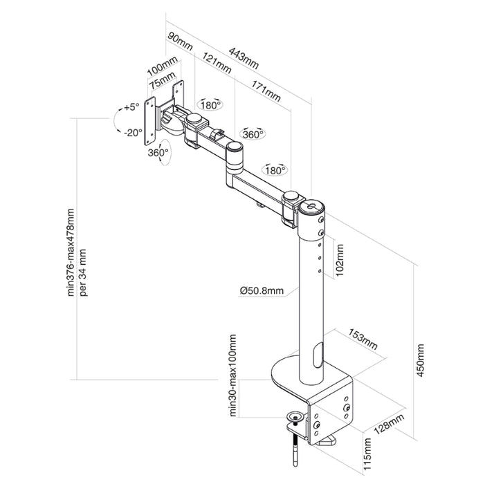 Neomounts Flat Screen Desk Mount (clamp), high capacity