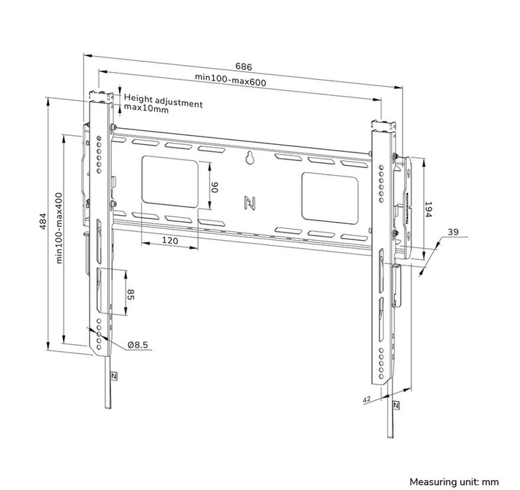 Neomounts Level-750 Heavy duty wall mount 42-86", max 125kg, fixed, lockable