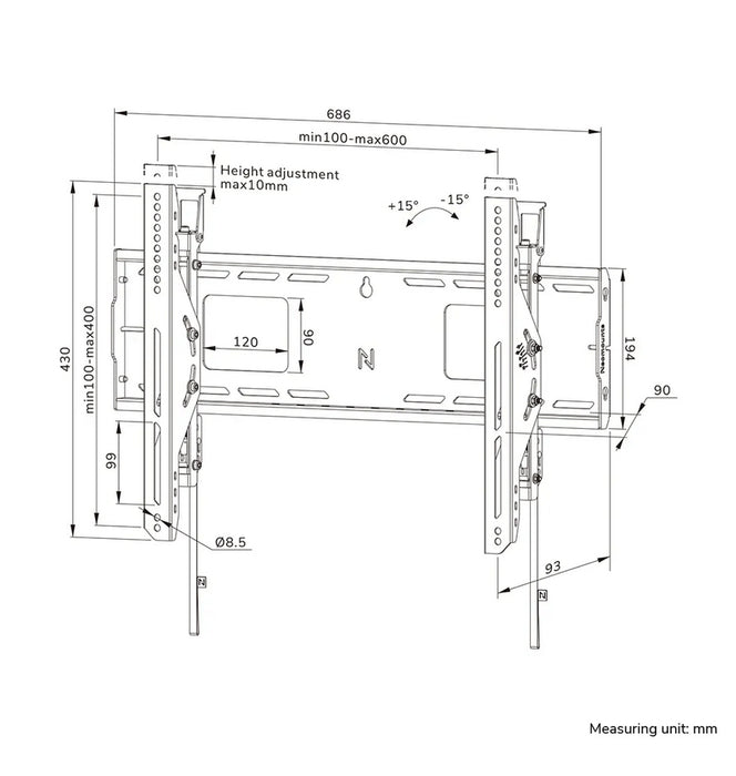 Neomounts Level-750 Heavy duty wall mount 42-86", max 125kg, tilt, lockable