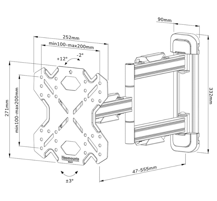 Neomounts Select Screen Wall Mount (full motion, 3 pivots, VESA 200x200)