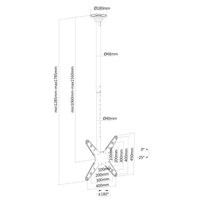 Neomounts Flat Screen Ceiling Mount (Height: 106-156 cm) - Стойки за таван<<<NEOMOUNTS BY NEWSTAR стойки<<<NEOMOUNTS