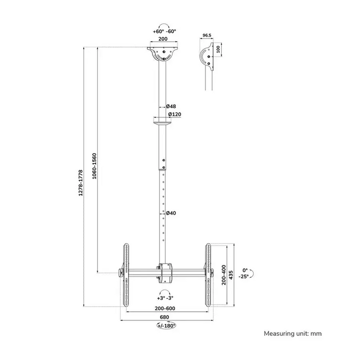 Neomounts Flat Screen Ceiling Mount (Height: 106-156 cm) - Стойки за таван<<<NEOMOUNTS BY NEWSTAR стойки<<<NEOMOUNTS