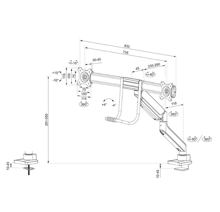 Neomounts Screen Desk Mount 2 screens (topfix clamp & grommet) for 2 Monitor Screens Black - Стойки за бюро<<<NEOMOUNTS