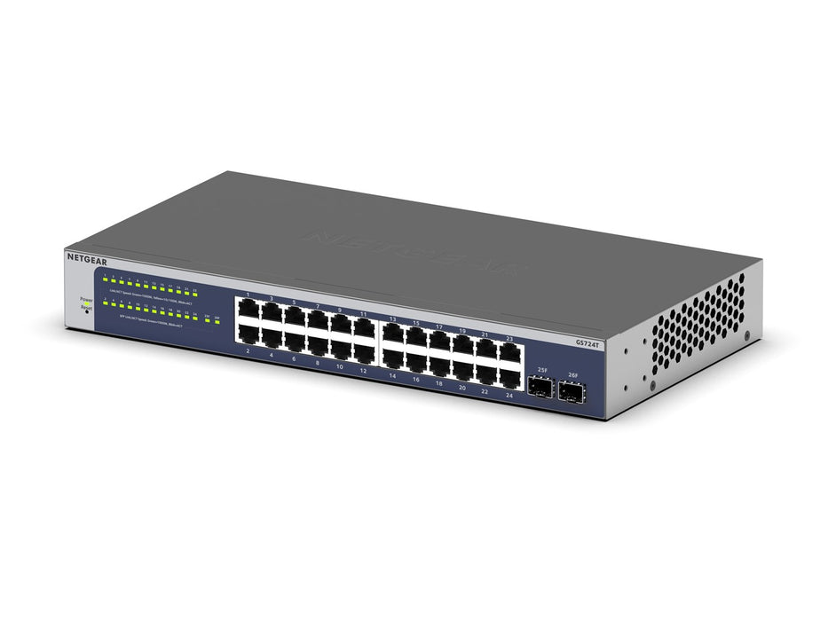 NETGEAR GS724T 24 Port Gigabit Smart Switch 2x combo copper/ SFP Ports Insight Remote/Cloud management