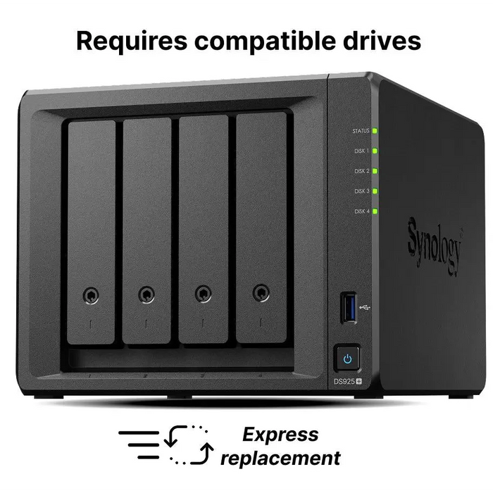 Network storage Synology NAS DS925+ for 4 drives AMD Ryzen V1500B 4GB DDR4 SODIMM - Сторидж у-ва и
