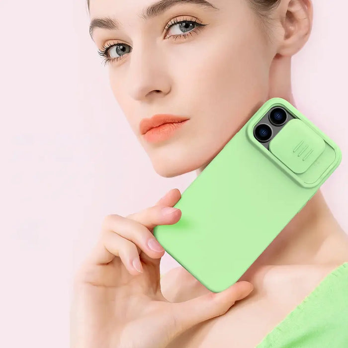 Nillkin CamShield Magnetic Silicone Case iPhone 14 Pro Magnetic MagSafe Cover with Camera Protector Green - Cell phone