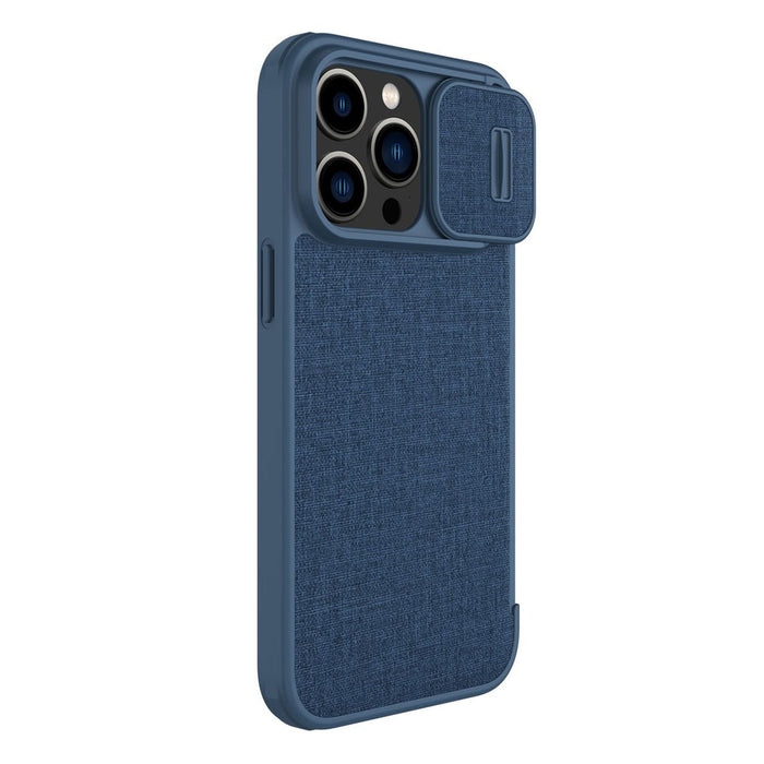Nillkin Qin Cloth Pro Case Case for iPhone 14 Pro Max Camera Cover Holster Cover Flip Case Blue - Cell phone cases