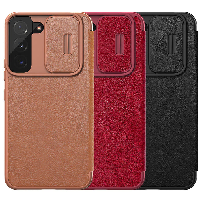 Nillkin Qin Leather Pro Case Case for Samsung Galaxy S22+ (S22 Plus) Camera Protector Holster Cover Flip Case Brown